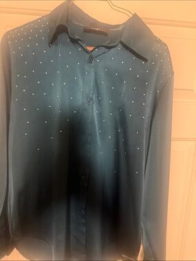 Men's Teal Button-Up Shirt with Stud Detailing